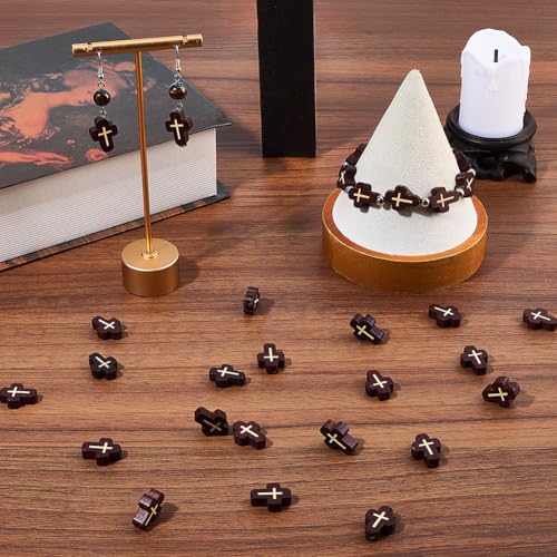 SUNNYCLUE 1 Box 80Pcs Wood Cross Beads Cross Wooden Beads Mini Crucifix Charms Brown Christmas Easter Wood Loose Spacers for Jewelry Making DIY Rosary Earrings Necklace Bracelets Women Adults - color: Saddle Brown