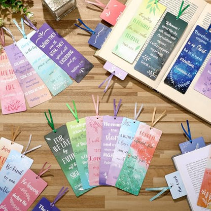 Chinco 120 Pack Bible Verse Bookmarks for Women Christian Scripture Inspirational Book Marks with Ribbons Religious Motivational Bookmarks for Women Men Church Office Gifts Supplies - style: Watercolor 2 Style