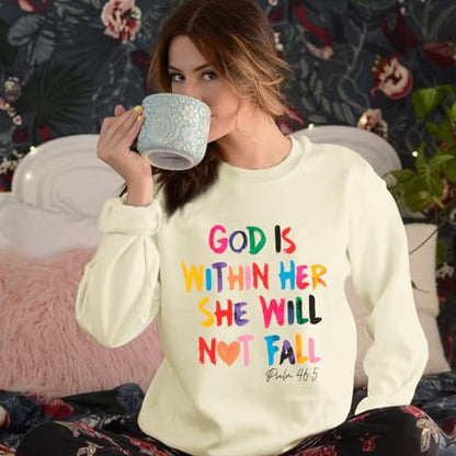 Wrenpies Christian God Is Within Her Sweatshirts for Women Jesus Faith Bible Verse Shirts Inspirational Hoodie Pullover Tops - color: Apricot, size: X-Large