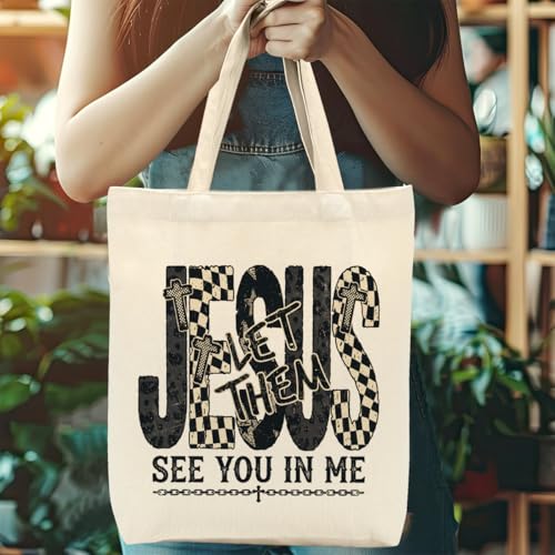 Faith Canvas Tote Bag, Christian Gifts for Women Girls Mom Sister Inspirational Bible Verse Birthday Christmas - color: Jesus 810
