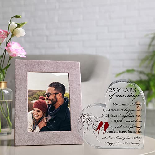 Qunclay 25th Years of Marriage Gift Wedding Anniversary Souvenir Heart Marriage Keepsake Decoration Present for Couple Parent Women Mom Husband Wife He She Friend Grandparents - style: 25th