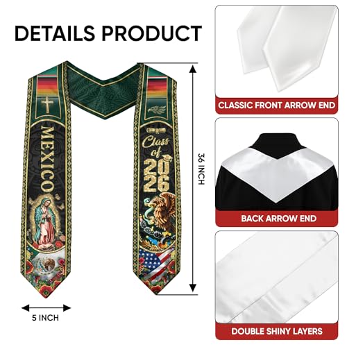 Mexico Graduation Sash, Cross Graduate Stole, Class Of 2026, Mexican Stole - color: Ds 04