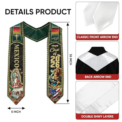 Mexico Graduation Sash, Cross Graduate Stole, Class Of 2026, Mexican Stole - color: Ds 04