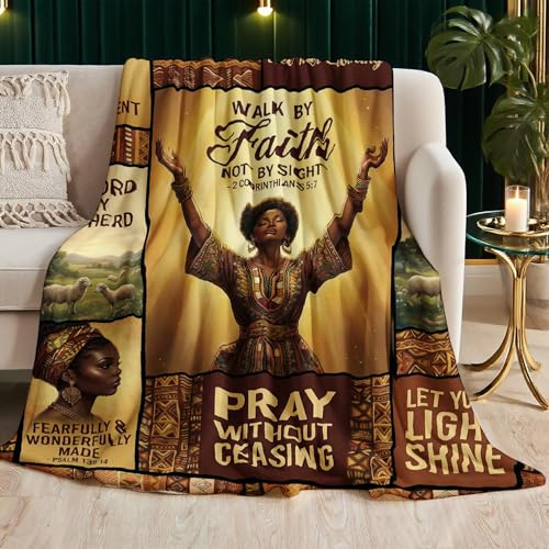 African American Black Girl Women Blanket - Christian Birthday Gifts Blanket- Inspirational Flannel Religious Spiritual Throw Blanket Home Decor 50x60inch - color: Hrmt10