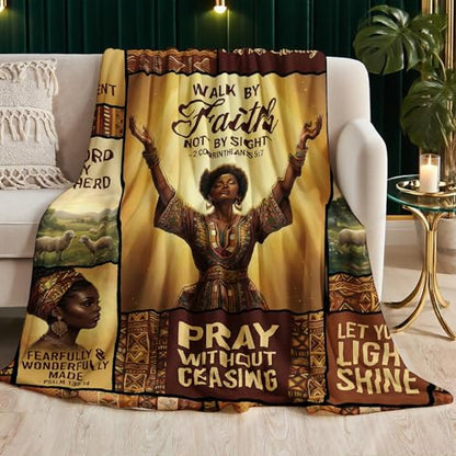 African American Black Girl Women Blanket - Christian Birthday Gifts Blanket- Inspirational Flannel Religious Spiritual Throw Blanket Home Decor 50x60inch - color: Hrmt10