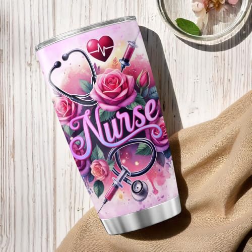 Nurse Appreciation Gift 20oz Tumbler, Floral Medical Design, Stainless Steel Insulated Cup with Nutrition Facts Graphic, Ideal for RN LPN CNA Graduation Week or Thank You Present - color: Nurse Life M8