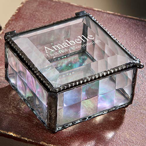 First Communion Gift Personalized Jewelry Box Engraved Keepsake Stained Glass J Devlin Box 333-1 EB218-2 (Clear Textured) - color: Clear Textured