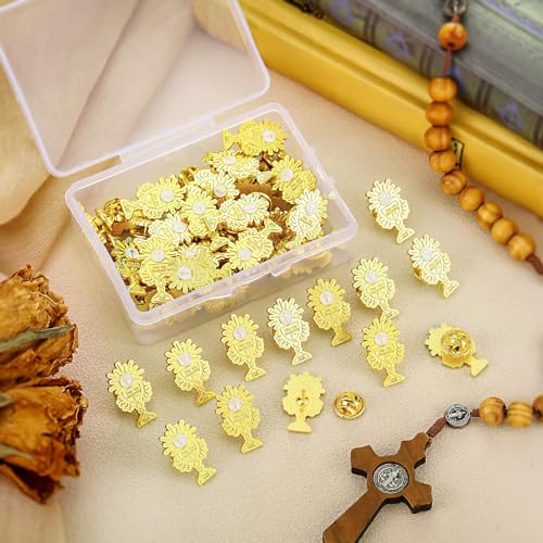Hoteam 50 Pcs First Communion Enamel Lapel Pins Bulk Chalice with Grapes and Wheat Gold Plated Religious Pins Gifts for First Holy Communion Catholic Baptism Christian Memorial Favors - style: Classic Style