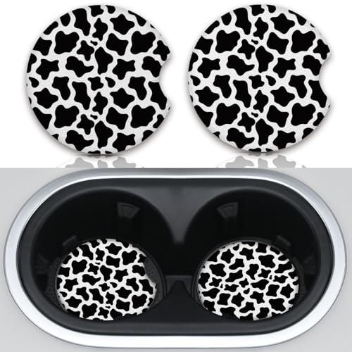Cute Cow Print Animal Themed Black and White Cup Holders,2 Pack Universal Neoprene Car Coasters Set for Women/Men,Drink Cup Car Holder Coasters with A Finger Notch - color: Cow Print Animal Themed Black and White