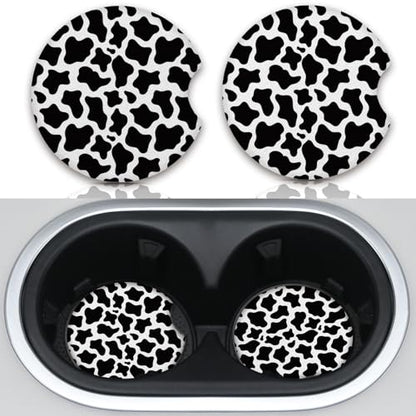 Cute Cow Print Animal Themed Black and White Cup Holders,2 Pack Universal Neoprene Car Coasters Set for Women/Men,Drink Cup Car Holder Coasters with A Finger Notch - color: Cow Print Animal Themed Black and White