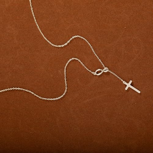 Cross Necklace for Women, Dainty 14K Gold Plated Cross Pendant Simple Long Necklaces for Women, Christian Faith Necklace Trendy Gold Jewelry Gifts for Easter - color: silver infinity cross necklace