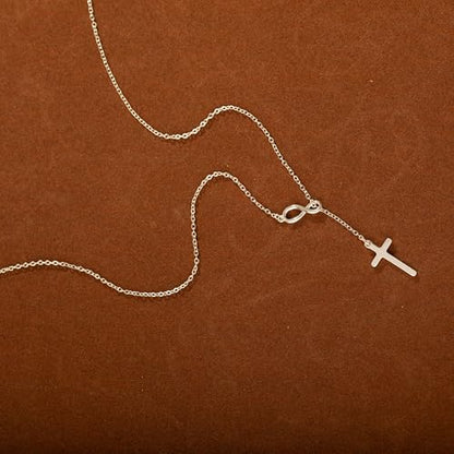 Cross Necklace for Women, Dainty 14K Gold Plated Cross Pendant Simple Long Necklaces for Women, Christian Faith Necklace Trendy Gold Jewelry Gifts for Easter - color: silver infinity cross necklace