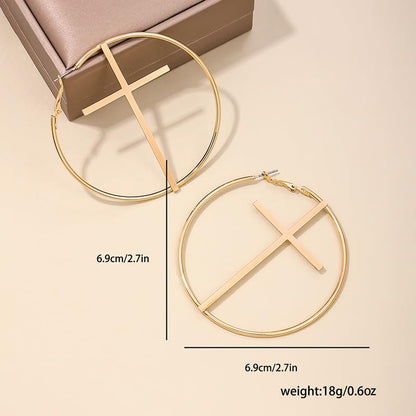 Cross Hoop Earrings Big Circle Hoop Earrings for Women Christian Jewelry - color: A-G