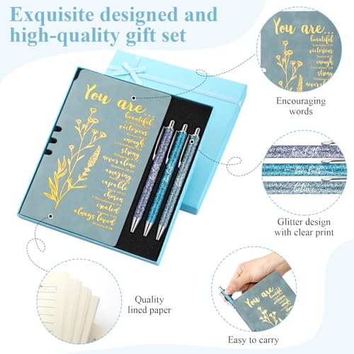 Affrolling 5 Pcs Christian Gifts for Women Church Religious Gifts A6 Bible Leather Notebook Pens with Box Prayer Journal for Men Bible Study Pastor's Wife Godmother Father(Blue) - color: Blue