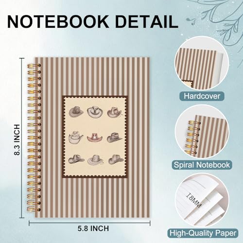 Cowboy Hat Western Spiral Notebook 5.5x8.3 - color: White Cowboy Hat Western Striped