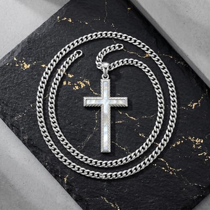 MRENITE Silver Natural Stone Cross Necklace, Classic Latin Cross Pendant Necklace for Unisex Women Man, Vintage Crystal Quartz Cross Necklace with 20+2 Inches Adjustable Cuban Chain - style: Mother of Pearl