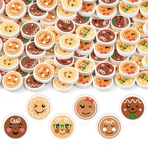 Christmas Gingerbread Mini Erasers Bulk, 60P Ginger Bread Cute Emoticons Pencil Erasers 3D Desk Puzzle Stationery Gifts Student Classroom Rewards Game Prizes Party Goody Bag Stocking Filler - style: Christmas Gingerbread