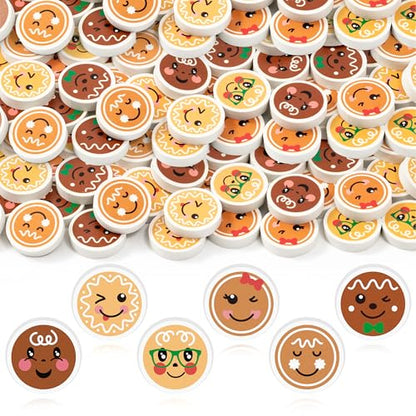 Christmas Gingerbread Mini Erasers Bulk, 60P Ginger Bread Cute Emoticons Pencil Erasers 3D Desk Puzzle Stationery Gifts Student Classroom Rewards Game Prizes Party Goody Bag Stocking Filler - style: Christmas Gingerbread