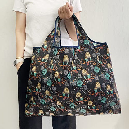 allydrew Large Foldable Tote Nylon Reusable Grocery Bags - color: Set of 2, Deco Owls, size: Large & Small (Set of 2)