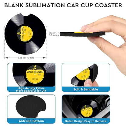 2 Pack Retro Vinyl Record Car Cup Holder Coasters Universal Neoprene Mat - color: CD