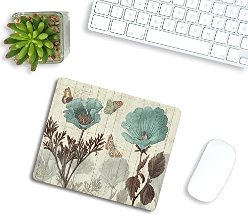 Blue Flowers and Butterflies Mouse Pad, Gaming Mouse Mat with Custom Design, Non-Slip Rubber Base Mousepad, Office Mouse Pads, 9.5 x 7.9 Inch - color: TSP221