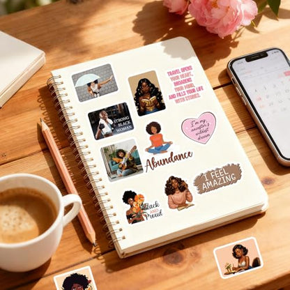 Black Girl Scrapbook Stickers - 50 Pcs Vision Board Supplies - color: Multicolor