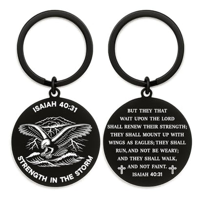 Isaiah 40:31 Keychain, Christian Keychain for Men, Eagle Bible Verse Gift