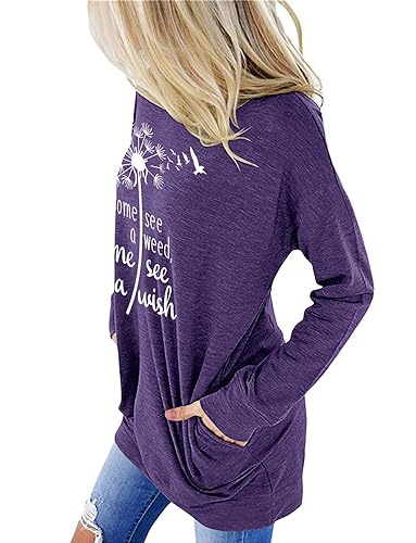 onlypuff Long Sleeve Shirts for Women Fall Fashion Tops Clothing - color: 01 Flowerpurple, size: Medium
