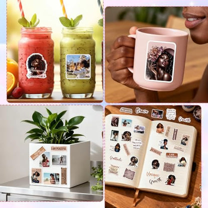 Black Women Stickers for Women - 100 Pcs Motivational Black Women Water Bottle Stickers for Vision Board, Inspirational Scrapbook Decals, Motivational Vinyl Sticker for Laptop Journaling - style: Motivational Black Women