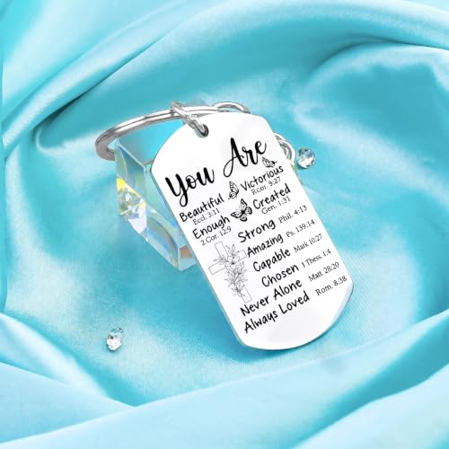 Christian Keychain for Women Bible Verse Gift Inspirational Butterfly Charm - color: Silver