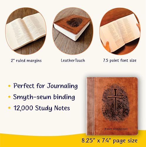 STARKENBURG COMPANY Personalized ESV Study Bible, Custom Engraved Fingerprint & Cross Bible with Name, ESV Wide Margin for Note Taking, Gift for Baptism