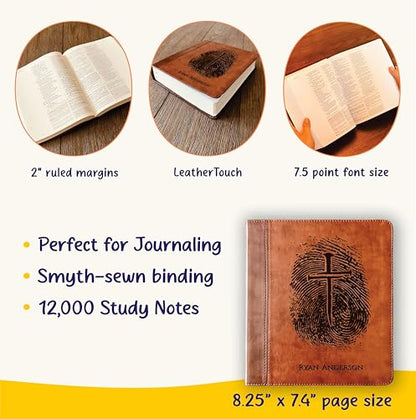 STARKENBURG COMPANY Personalized ESV Study Bible, Custom Engraved Fingerprint & Cross Bible with Name, ESV Wide Margin for Note Taking, Gift for Baptism