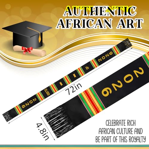 Geyoga Graduation Stole Kente Stole Black Authentic African Art 72" x 4.8" for Adult College Unisex Grads Celebrate - style: Class of 2026