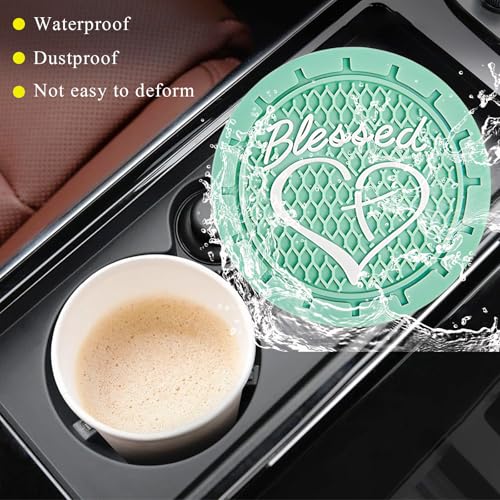 KVAEY 2 PCS Car Cup Holder Coasters, 2.76 Inch Anti Slip Vehicle Drink Mats with Cute Blessed Cross and Heart, Shockproof, Universal Car Accessories (Light Green, 2 PCS) - color: Light Green, size: 2 PCS
