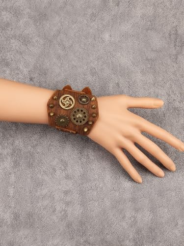 GelConnie Punk Leather Cuff Bracelet Adjustable Straps Wrap Bracelets Arm Armor Cuff Gothic Leather Wristbands for Men, Women - color: MLPB111-Brown