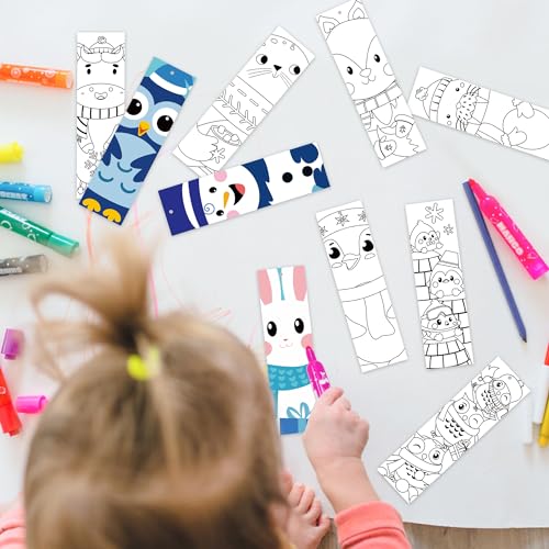 Haooryx Polar Animals Color Your Own Bookmarks - 72Pcs DIY Coloring Blank Bookmarks Funny Winter Penguins Owl Book Mark for Xmas Kids Party Supply Teacher Student Classroom Rewards Paper Art Craft Kit - style: Polar Animals-2
