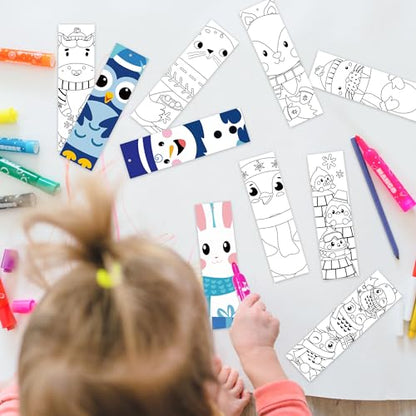 Haooryx Polar Animals Color Your Own Bookmarks - 72Pcs DIY Coloring Blank Bookmarks Funny Winter Penguins Owl Book Mark for Xmas Kids Party Supply Teacher Student Classroom Rewards Paper Art Craft Kit - style: Polar Animals-2