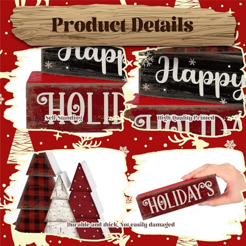 Moucuny 4 Pcs Wooden Block Signs Buffalo Plaid Holiday Farmhouse Decor - style: Buffalo Plaid