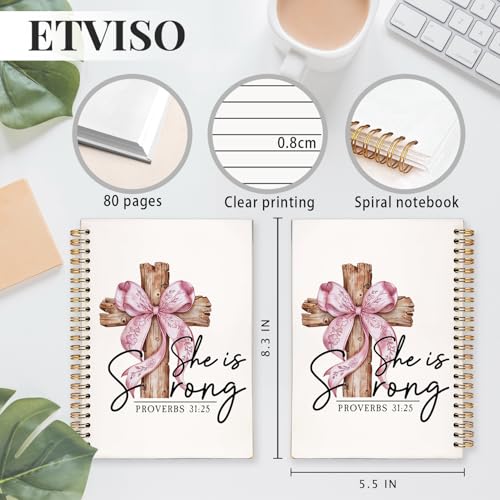 ETVISO Pink Coquette Bow Spiral Bible Notebook for Note Taking, Proverbs 31:25 Christian Gifts for Women Girls, Bible Study Supplies Journal, Cute Preppy Aesthetic Hardcover Spiral Notebooks 5.5 x 8.3 - color: 01-Bible(Proverbs 31:25)