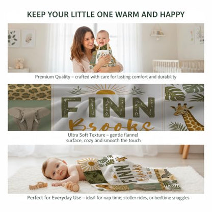 Personalized Safari Animal Baby Blanket, Custom Jungle Baby Blanket - color: Green #10
