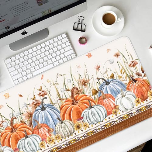Britimes Large Mouse Pad, Mouse Pad, 31.5 x 15.7 Inch, Fall Pumpkin Blue - color: Fall Blue Orange Pumpkin