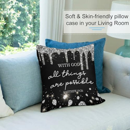 Black Silver Diamonds Throw Pillow Cover Black White Bible Verse Couch Pillowcases Christian Scripture Sparkle Shiny Drip Modern (No Glitter) Sofa Pillows Cushion Case for Bed Chair 18x18inch - color: Diamondblack-14