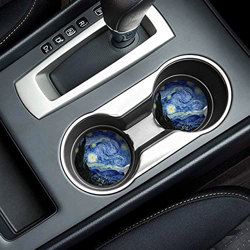 Britimes Car Coasters for Drinks, 2 Pack Ceramic Stone 2.56" Abstract - color: Van Gogh