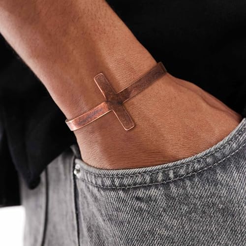Pure Copper Bracelets for Women Men Waterproof Healing Cuff Bracelets for Men Adjustable Chunky Healing Copper Bangle Jewelry Gifts - color: copper-cross