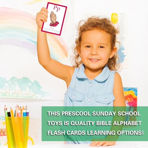 26 Bible Alphabet Flash Cards for Toddlers, Christian FlashCards for Kindergarten, Preschool, Homeschool, Toddler Bible 2-4 Years