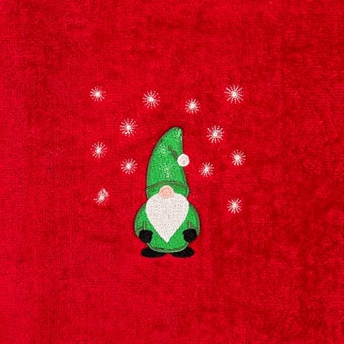 Christmas Red Guest Hand Bathroom Towels, Cute Festive Winter Gnome, 16x26" - color: Green Gnome on Red