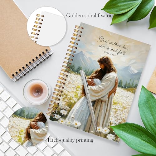 Christian Jesus Notebook, God Is within Her She Will Not Fall Bible Journal, Jesus and Girl Religious Scripture Spiral Notebook, Inspirational Christian Gifts for Women, 5.5x8.3 - color: bt3