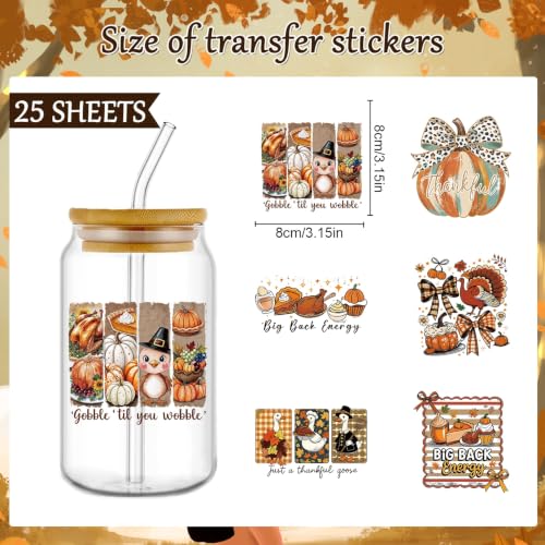 Rngmsi UV DTF Cup Wrap - 25 Sheets Thanksgiving Fall UV DTF Stickers - style: Thanksgiving Fall