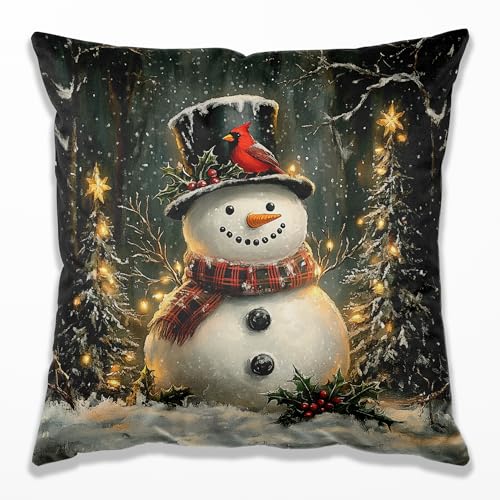 Christmas Snowman Cardinal Pillow Covers 18x18, Christmas Snowman Decor, Xmas Cardinal Bird Winter Holiday Throw Pillow Covers for Home Living Room Bedroom Sofa Couch - color: 20 Color