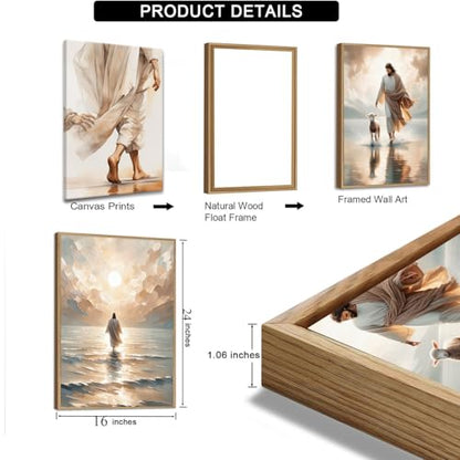 Jesus Walking on Water Framed Wall Art Set of 3 16x24 - color: Jesus-2, size: 16x24in